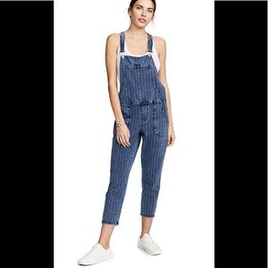 X supply striped oversized overalls